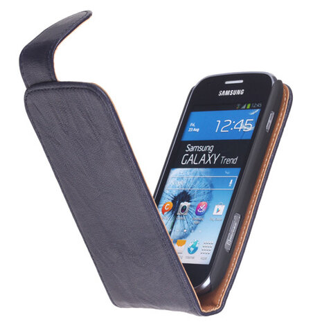 BestCases Navy Blue Kreukelleer Flipcase Hoesje voor Samsung Galaxy Trend S7560