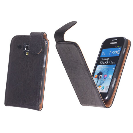 BestCases Zwart Kreukelleer Flipcase Hoesje voor Samsung Galaxy Trend S7560