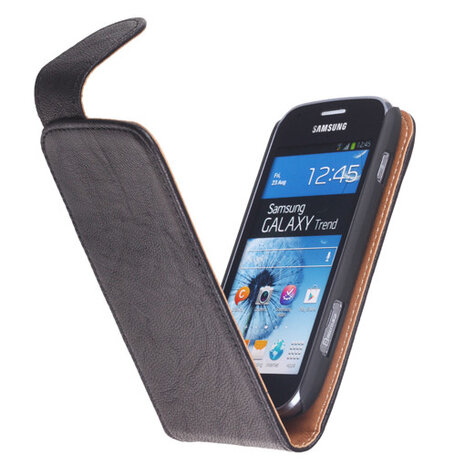 BestCases Zwart Kreukelleer Flipcase Hoesje voor Samsung Galaxy Trend S7560