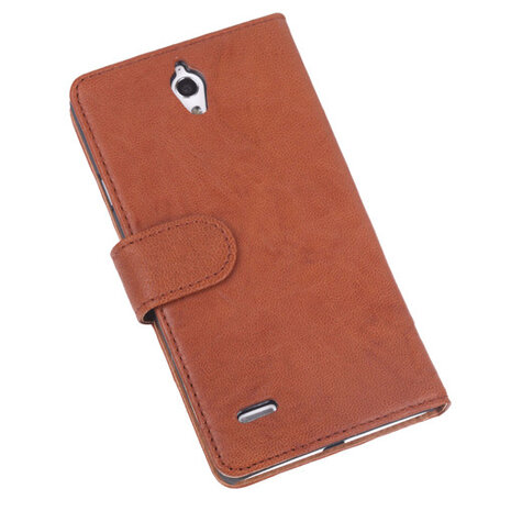 BestCases Bruin Luxe Echt Lederen Booktype Hoesje voor Huawei Ascend G700