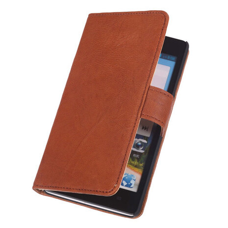 BestCases Bruin Luxe Echt Lederen Booktype Hoesje voor Huawei Ascend G700