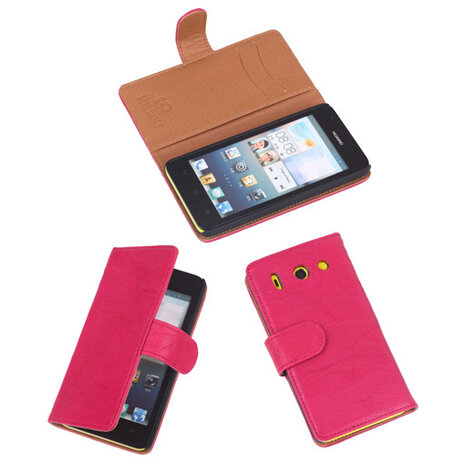 BestCases Roze Luxe Echt Lederen Booktype Hoesje Huawei Ascend G510