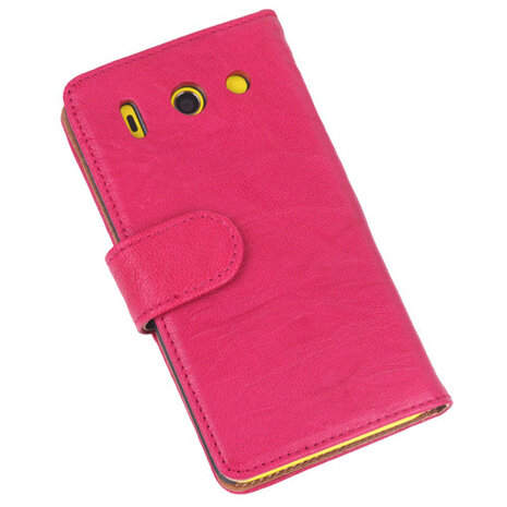 BestCases Roze Luxe Echt Lederen Booktype Hoesje voor Huawei Ascend G510