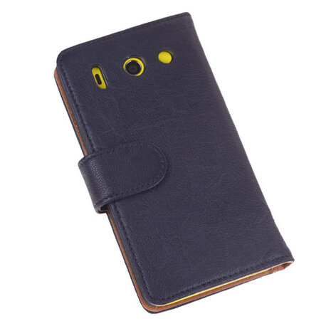 BestCases Navy Luxe Echt Lederen Booktype Hoesje voor Huawei Ascend G510