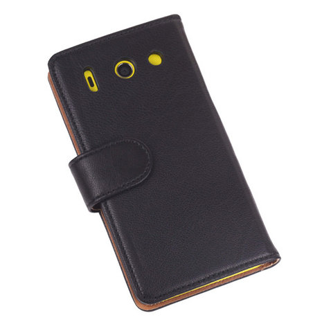 BestCases Zwart Luxe Echt Lederen Booktype Hoesje voor Huawei Ascend G510