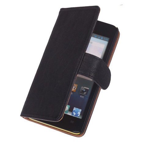 BestCases Zwart Luxe Echt Lederen Booktype Hoesje voor Huawei Ascend G510