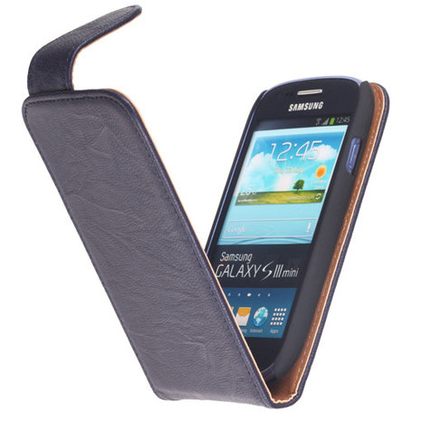BestCases Navy Blue Kreukelleer Flipcase Hoesje voor Samsung Galaxy S3 Mini i8190