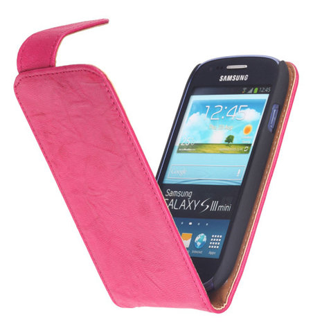 BestCases Fuchsia Kreukelleer Flipcase Hoesje voor Samsung Galaxy S3 Mini i8190