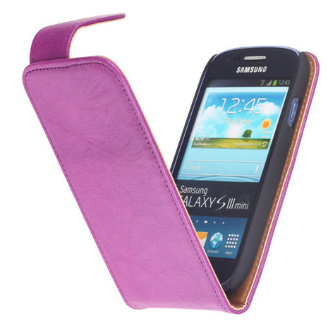 BestCases Lila Kreukelleer Flipcase Hoesje voor Samsung Galaxy S3 Mini i8190