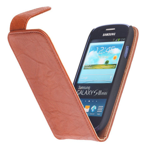 BestCases Bruin Kreukelleer Flipcase Hoesje voor Samsung Galaxy S3 Mini i8190