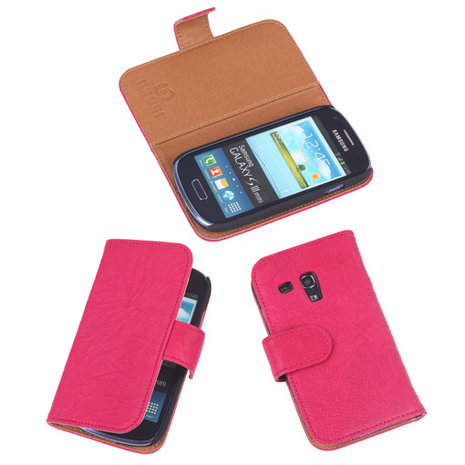 BestCases Fuchsia Echt Leer Booktype Samsung Galaxy S3 Mini i8190