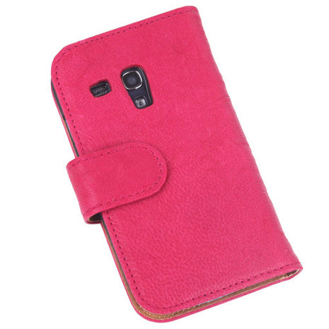 BestCases Fuchsia Echt Leer Booktype Hoesje voor Samsung Galaxy S3 Mini i8190