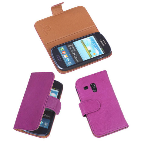 BestCases Lila Echt Leer Booktype Samsung Galaxy S3 Mini i8190