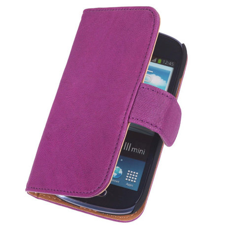 BestCases Lila Echt Leer Booktype Hoesje voor Samsung Galaxy S3 Mini i8190