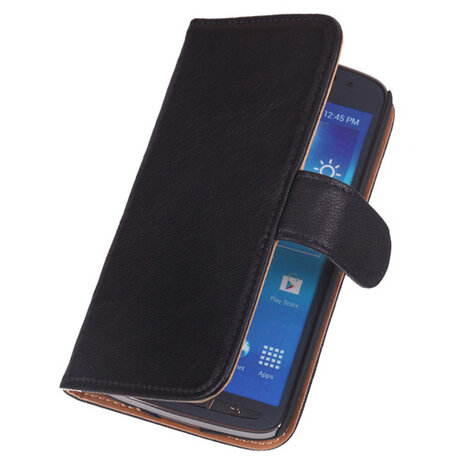 BestCases Zwart Luxe Echt Lederen Booktype Hoesje HTC Desire 500