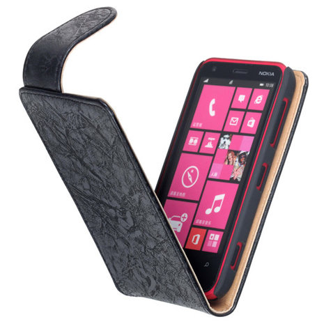 Bestcases Vintage Zwart Flipcase Hoesje voor Nokia Lumia 620