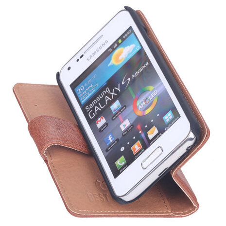 BestCases Bruin Echt Leer Booktype Hoesje voor Samsung Galaxy S Advance i9070