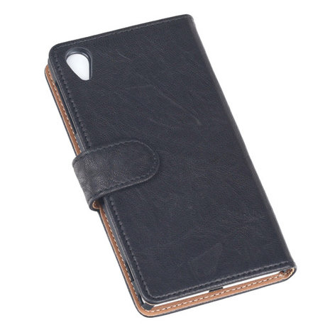 BestCases Navy Blue Luxe Echt Lederen Booktype Hoesje voor Sony Xperia Z1