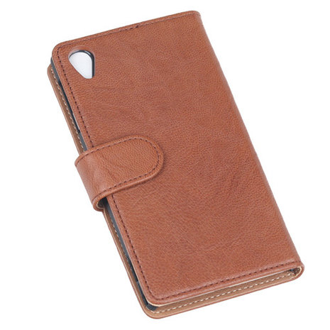 BestCases Bruin Luxe Echt Lederen Booktype Hoesje voor Sony Xperia Z1