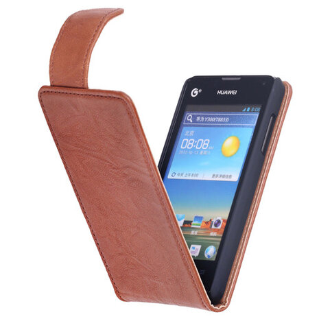 BestCases Bruin Kreukelleer Flipcase Hoesje voor Huawei Ascend Y300