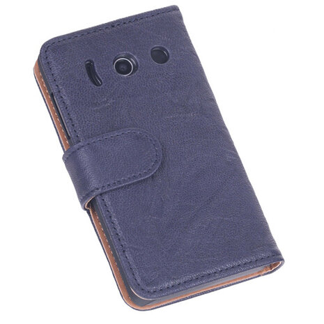 BestCases Navy Blue Luxe Echt Lederen Booktype Hoesje voor Huawei Ascend Y300