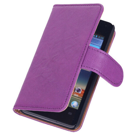 BestCases Lila Luxe Echt Lederen Booktype Hoesje voor Huawei Ascend Y300