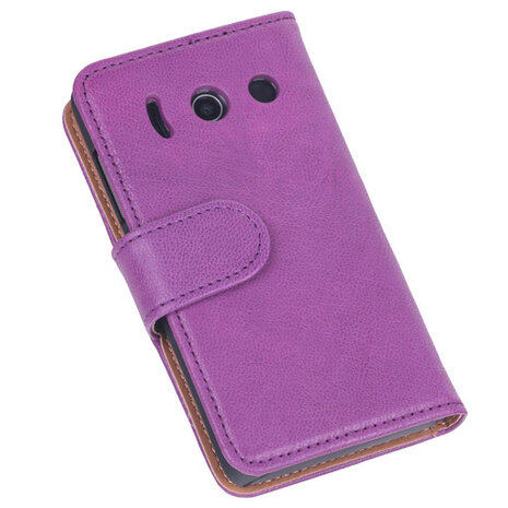 BestCases Lila Luxe Echt Lederen Booktype Hoesje voor Huawei Ascend Y300