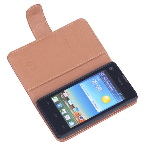 BestCases Bruin Luxe Echt Lederen Booktype Hoesje voor Huawei Ascend Y300