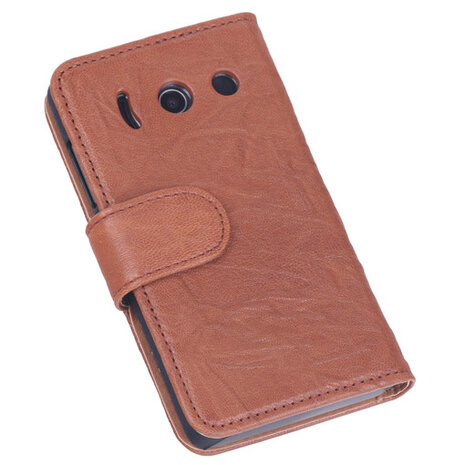 BestCases Bruin Luxe Echt Lederen Booktype Hoesje voor Huawei Ascend Y300
