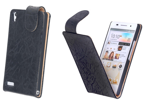 Eco-Leather Flipcase Hoesje Huawei Ascend P6 Zwart  