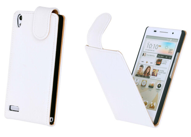 Eco-Leather Flipcase Hoesje Huawei Ascend P6 Creme 