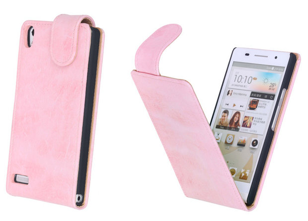 Eco-Leather Flipcase Hoesje Huawei Ascend P6 Light Pink 