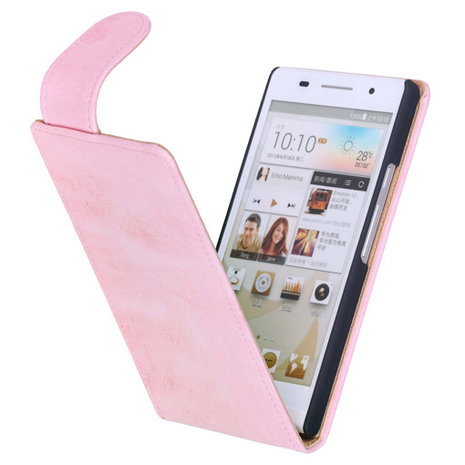Eco-Leather Flipcase Hoesje voor Huawei Ascend P6 Light Pink