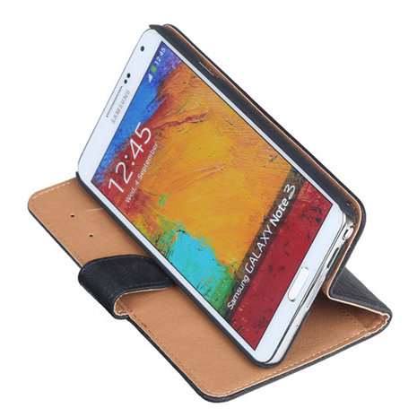 BestCases Zwart Echt Leer Booktype Hoesje voor Samsung Galaxy Note 3 N9000