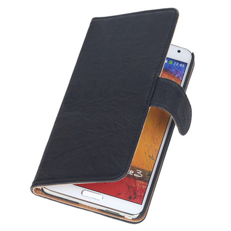 BestCases Zwart Echt Leer Booktype Hoesje voor Samsung Galaxy Note 3 N9000