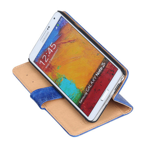 Bestcases Vintage Blauw Book Cover Hoesje voor Samsung Galaxy Note 3