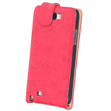 Bestcases Vintage Rood Flipcase Hoesje voor Samsung Galaxy Note 2 N7100