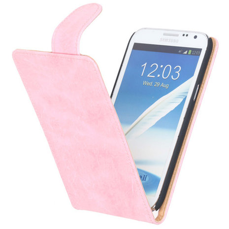 Bestcases Vintage Light Pink Flipcase Hoesje voor Samsung Galaxy Note 2 N7100