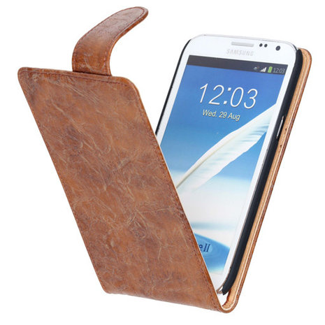 Bestcases Vintage Bruin Flipcase Hoesje voor Samsung Galaxy Note 2 N7100