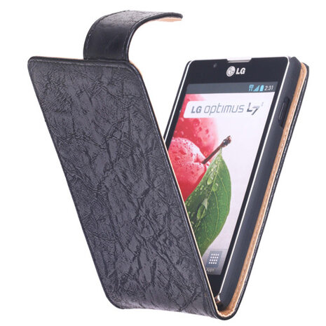 Bestcases Vintage Zwart Flipcase Hoesje voor LG Optimus L7 2 P710