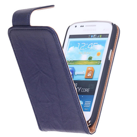 BestCases Navy Blue Kreukelleer Flipcase Hoesje voor Samsung Galaxy Core i8260