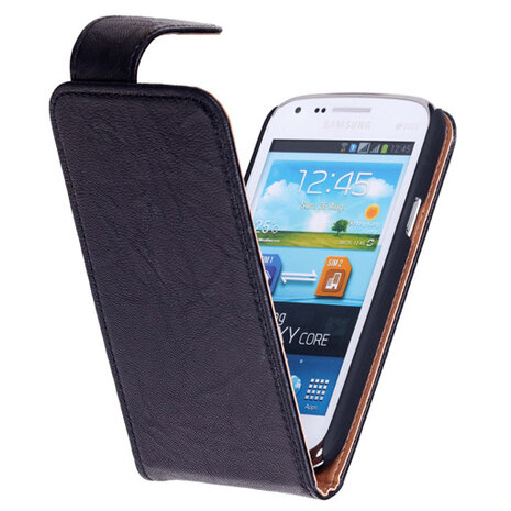 BestCases Zwart Kreukelleer Flipcase Hoesje voor Samsung Galaxy Core i8260