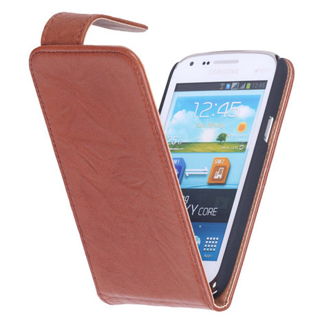 BestCases Bruin Kreukelleer Flipcase Hoesje voor Samsung Galaxy Core i8260