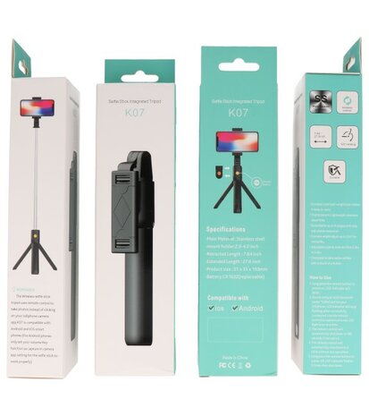 Bluetooth Selfie Tripod Stick ( Model K07 ) Wit