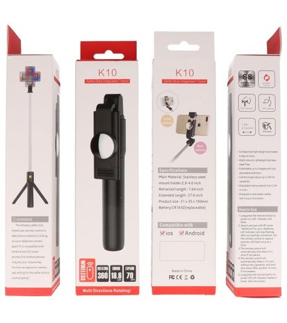 Bluetooth Selfie Tripod Stick ( Model K10 ) Roze