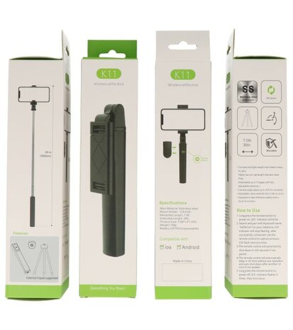 Bluetooth Selfie Stick ( Model K11 ) Wit