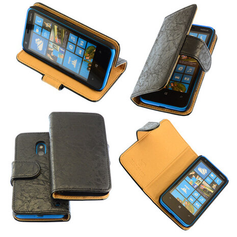 Bestcases Vintage Zwart Bookstyle Cover Nokia Lumia 620