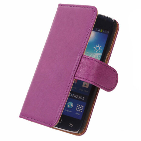 BestCases Lila Luxe Echt Lederen Booktype Hoesje voor Samsung Galaxy Express 2