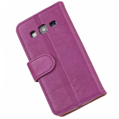 BestCases Lila Luxe Echt Lederen Booktype Hoesje voor Samsung Galaxy Express 2