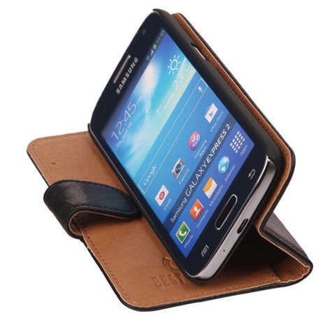 BestCases Zwart Luxe Echt Lederen Booktype Hoesje voor Samsung Galaxy Express 2